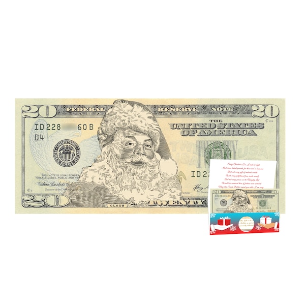 Official Santa Claus 20.0 Bill. Real USD. Bankable & Spendable. Perfect Stocking Stuffer. Complete Christmas Gift Package. Affordable Gift.