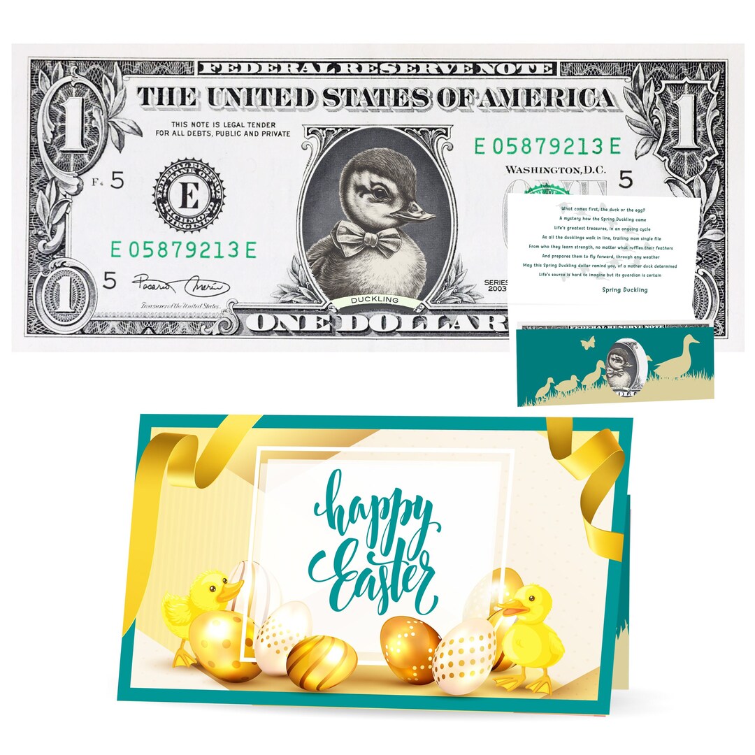 The Official Easter Spring Duckling Dollar Bill 2. Real 1.0 USD. Comes ...