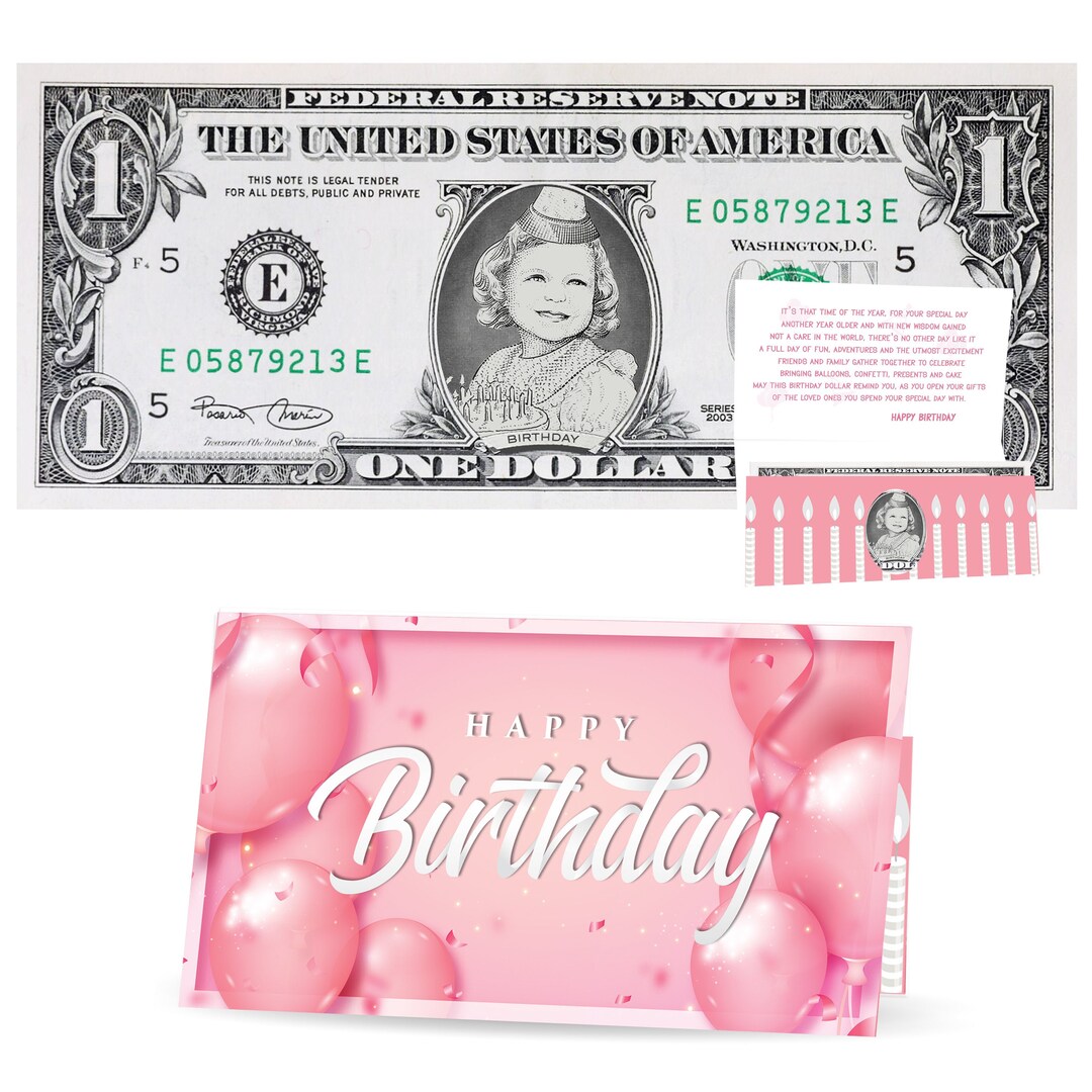 Birthday Card for Her and Official Birthday Dollar. Real 1.0 USD. Each