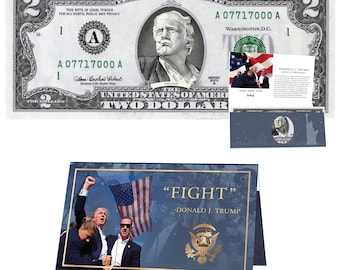 Tentativo di assassinio di Donald Trump, combatti la banconota ufficiale da 2,0 dollari con la carta valutaria presidenziale. Collezione di future presidenziali - REAL USD