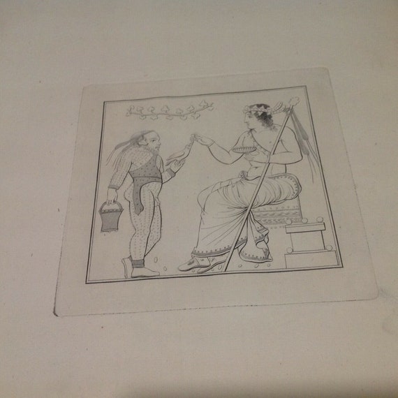 Antique Engraving Print of Greek or Roman Men Figu