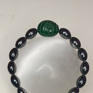 Unique  hand crafted  Emerald hematite bead bracelet