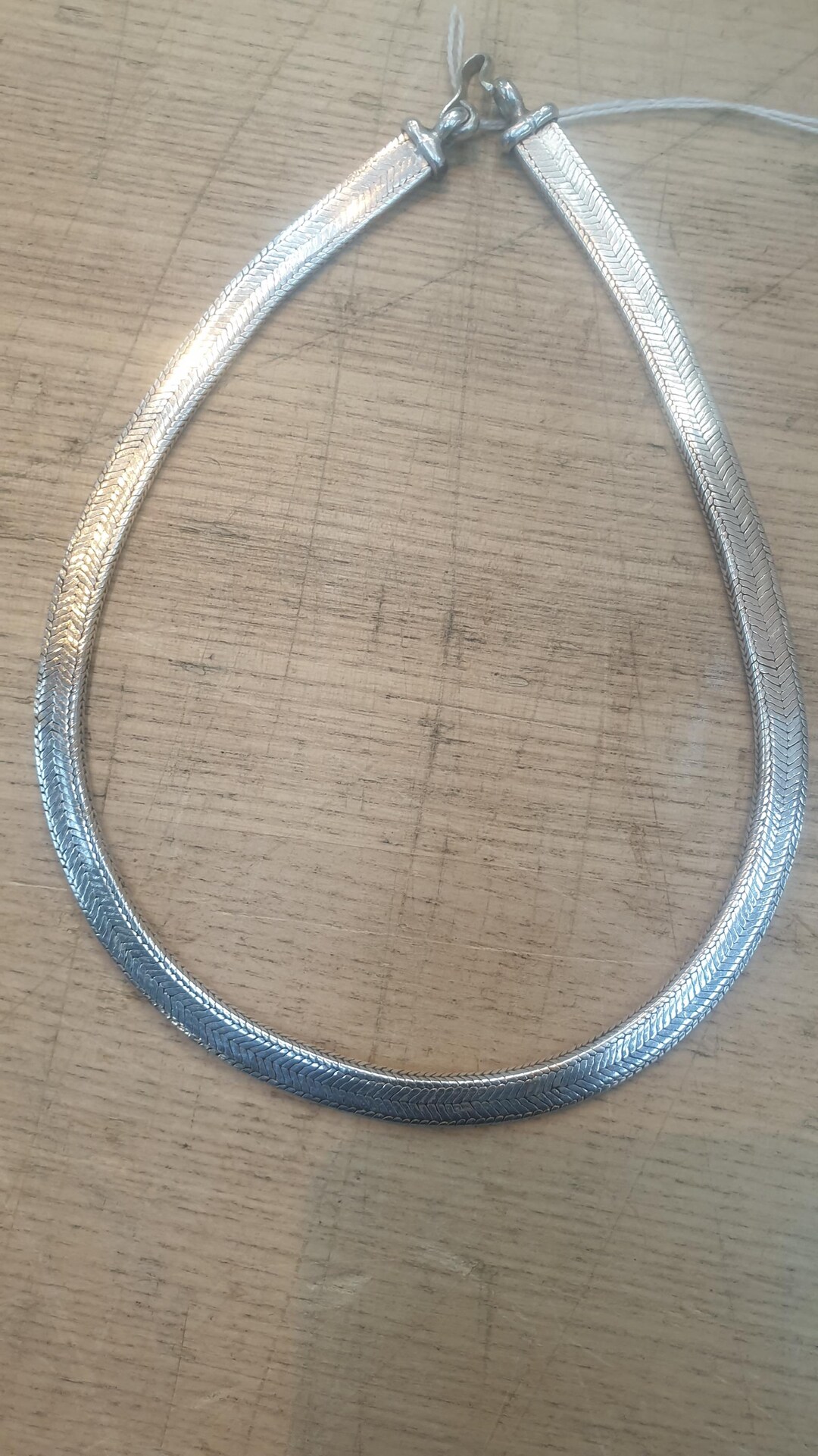 Vintage Tribal Silver Torque Necklace – Wide Herringbone 