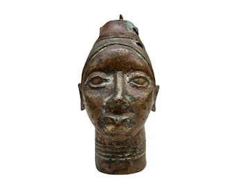 Antique Benin Bronze Head, Custom Made African Art Historical Sculptures, Bohemian Style Artifacts Statues