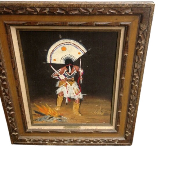 Mountain Spirit Dancer Mascalero Apache Signed Oil on Canvas