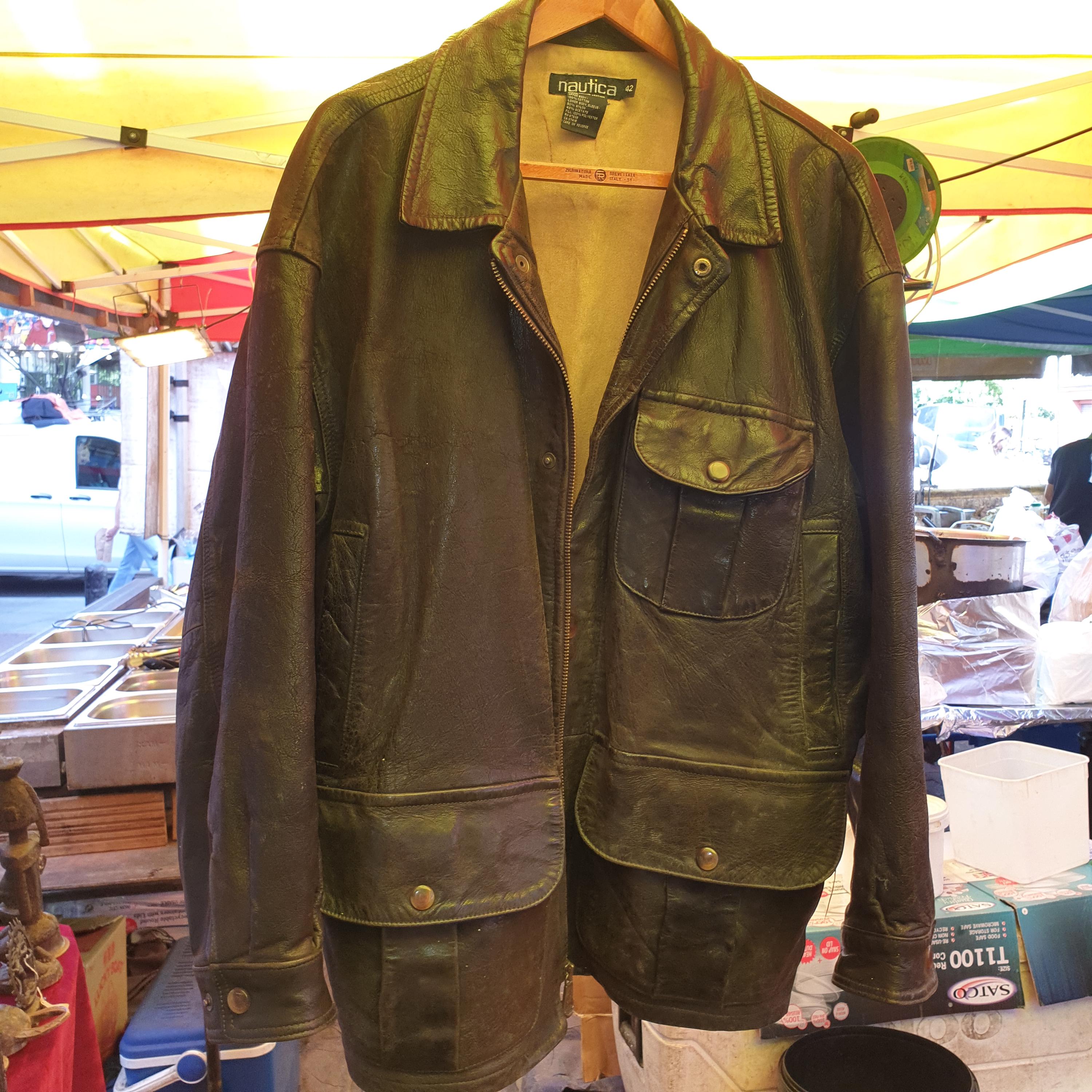 Vintage Nautica Leather Jacket Size 42 | Brown Genuine Leather 