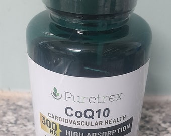 Puretrex CoQ10 300 mg カプセル - ビーガン、心臓血管の健康とエネルギーサポートのための高吸収コエンザイム Q10 - 60 カプセル