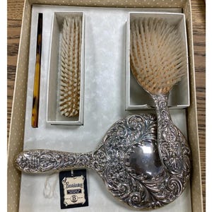 sterling silver dressing table set 22 Piece Decorative Mother of Pearl and Silver Dressing Table Set (1926)