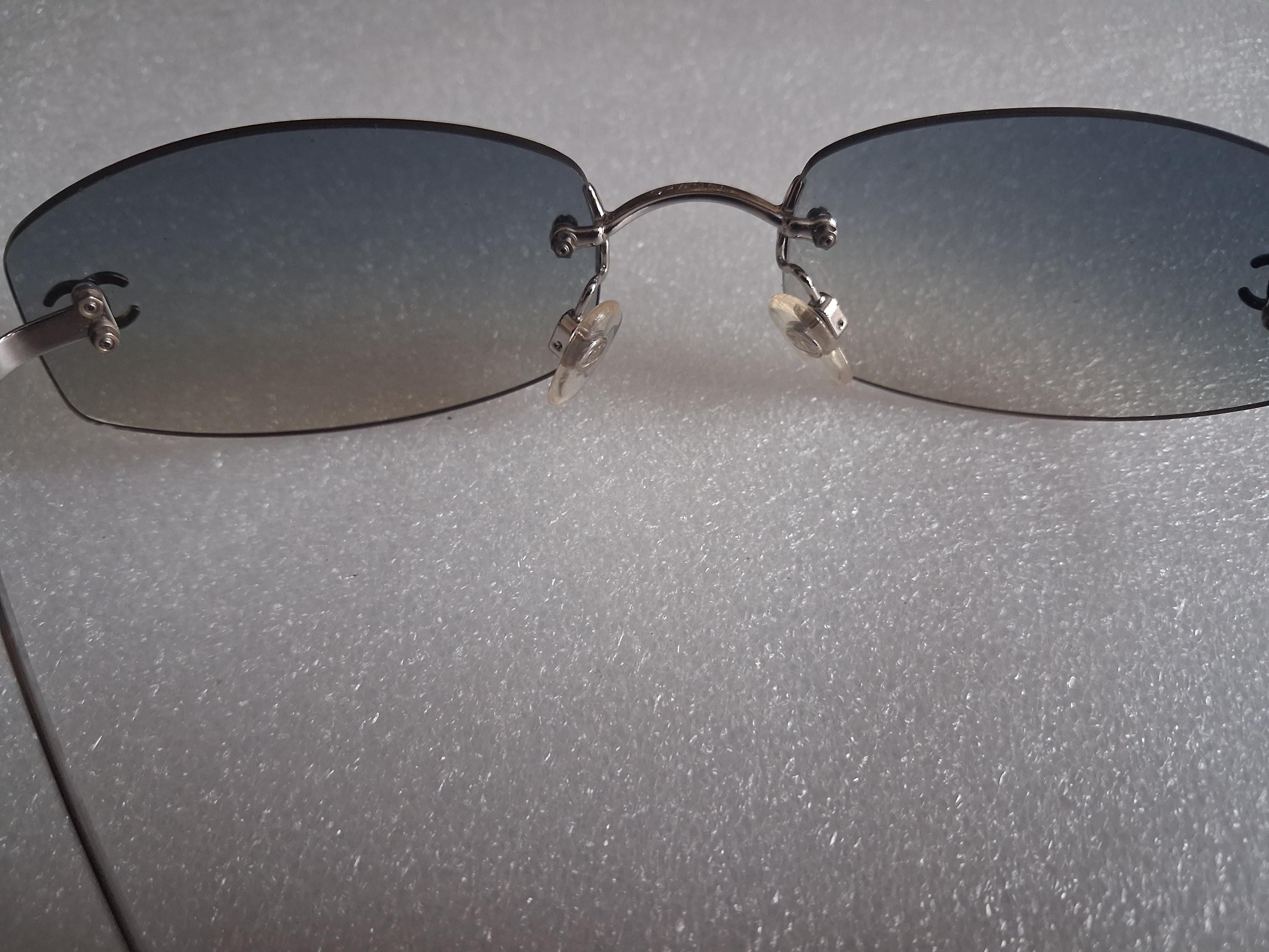 Vintage CHANEL 4002 Rimless Sunglasses // Blue Gradient Lenses