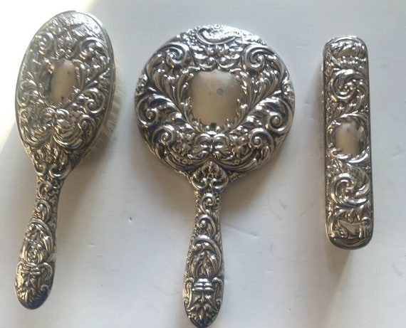 hallmarked b & co solid silver 4 items vanity set - image 10