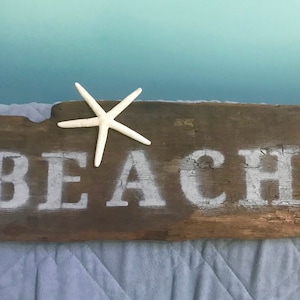 Handmade driftwood beach sign, coastal decor, coastal cottage, beach decor, starfish decor, seaside decor, coastal farmhouse