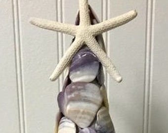 Purple Wampum Shell Christmas tree, clam shell tree, coastal, beach wedding, nautical decor, holiday tree, coastal decor topiary