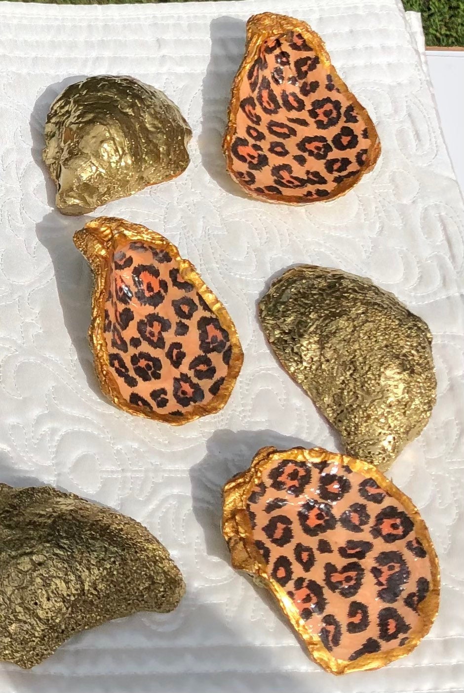 Leopard Print Decoupage Oyster Shell, Gold Trim Trinket Dish - Etsy