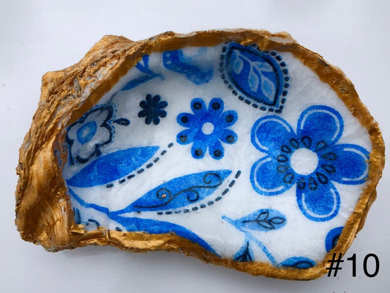 Decoupaged Decorative Oyster Shells Coastal Decor Trinket Tray Etsy