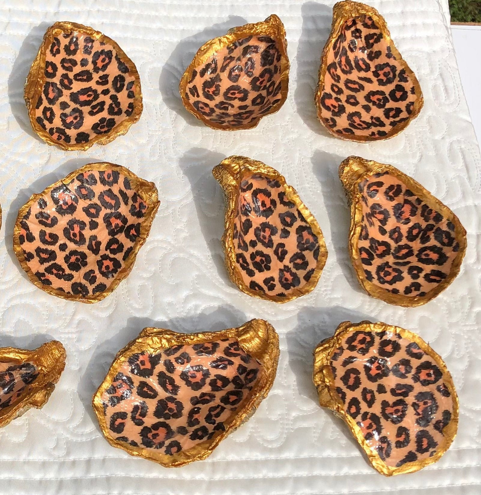 Leopard Print Decoupage Oyster Shell, Gold Trim Trinket Dish - Etsy