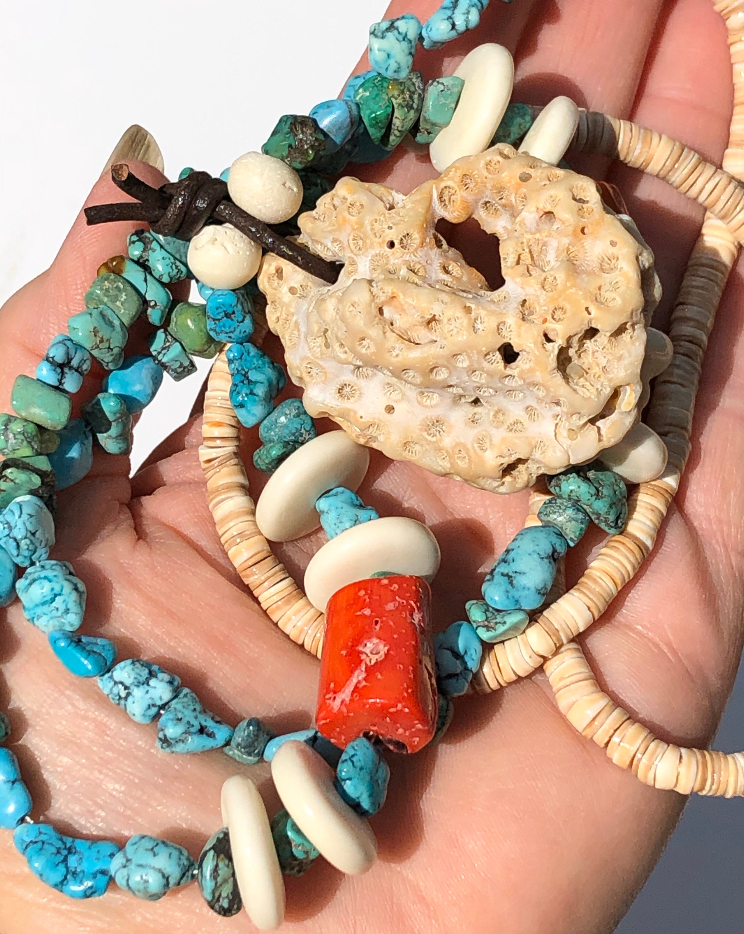 Fabulous Fossil Coral and Genuine Turquoise Nugget Heishi