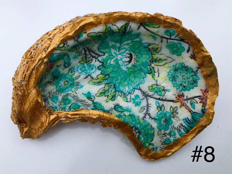 Decoupaged Decorative Oyster Shells Coastal Decor Trinket Tray Etsy
