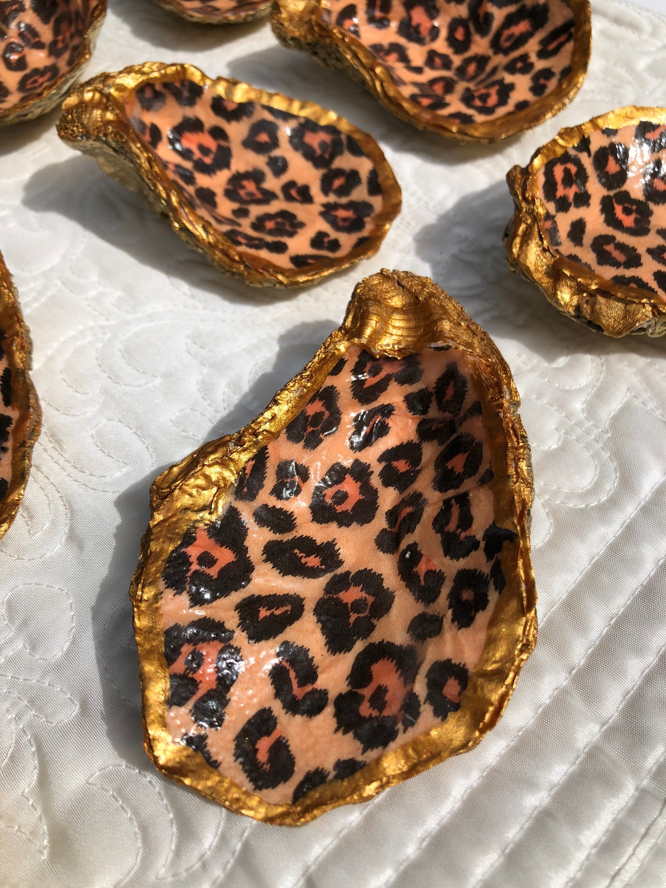 Leopard Print Decoupage Oyster Shell, Gold Trim Trinket Dish - Etsy