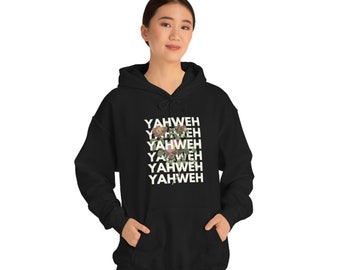 Felpa con cappuccio Yahweh, nome di Dio, abbigliamento cristiano, abbigliamento estetico minimalista, felpa con cappuccio a fiori, abbigliamento cristiano con versetti della Bibbia