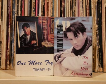 Vintage Pair of 90's Pop/Ballads Cassette Singles, "One More Try" by Timmy T and "I'll Be Your Eveything" by Tommy Page