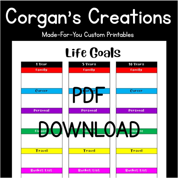 Life Goals Printable Planner Insert Planning Ahead 1 Year Plan 5 Year Plan 10 Year Plan Rainbow Theme