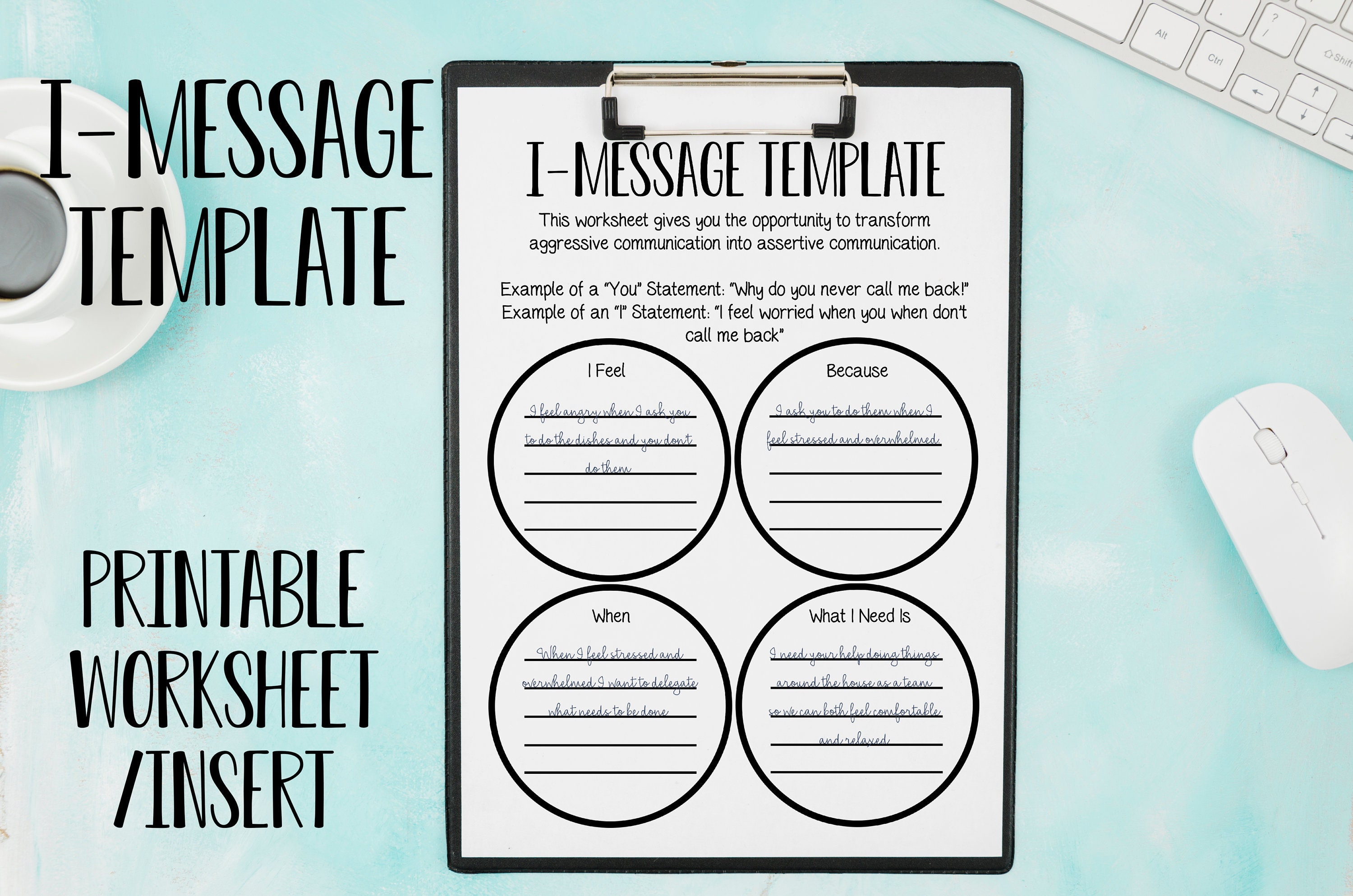 I-Messages Template  I-Statements Confrontation Communication Tool   Mental Health Bullet Journal Printable Planner / GoodNotes Template Inside I Feel Statements Worksheet