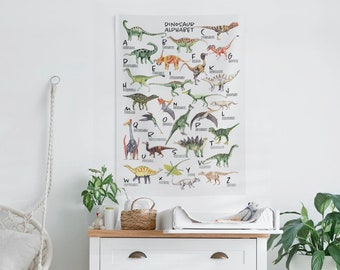 Dinosaur Alphabet Wall Tapestry, Educational Wall Hanging Tapestry, Dinosaurs Toddler Room Decor, Dinosaur Lovers Gift