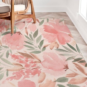 Watercolor Floral Area Rug, Baby Girls Rug, Light Blush Watercolor Floral Bouquet Rugs, Shabby Chic Carpet, Vintage Floral Baby room Decor