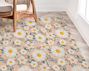 Cooper Girl Retro Cute Daisy Floral Kids Area Rug Learning Carpet for Living Room Bedroom 6'8 X4'10
