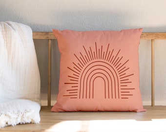 Nursery Boho Pillow, Rainbow Pillow Case, Minimalist, Peach Orange and Rust Cushion, Bohemian Rainbow Pillow Cover