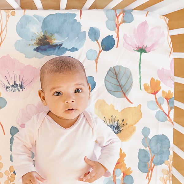 Blue Floral Crib Sheet Etsy