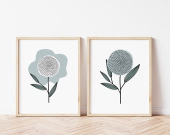 Wild Flowers Art Print, Girls Room Wall Decor, Nursery Poster, Scandinavian Botanical Wall Art, Vista Water Droplet Set of Two Floral Prints