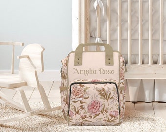 Poppy Flowers Personalized Diaper Bag, Gift for New Mom, Mom's Bag Personalized, Baby Essentials Multi-Function Bag