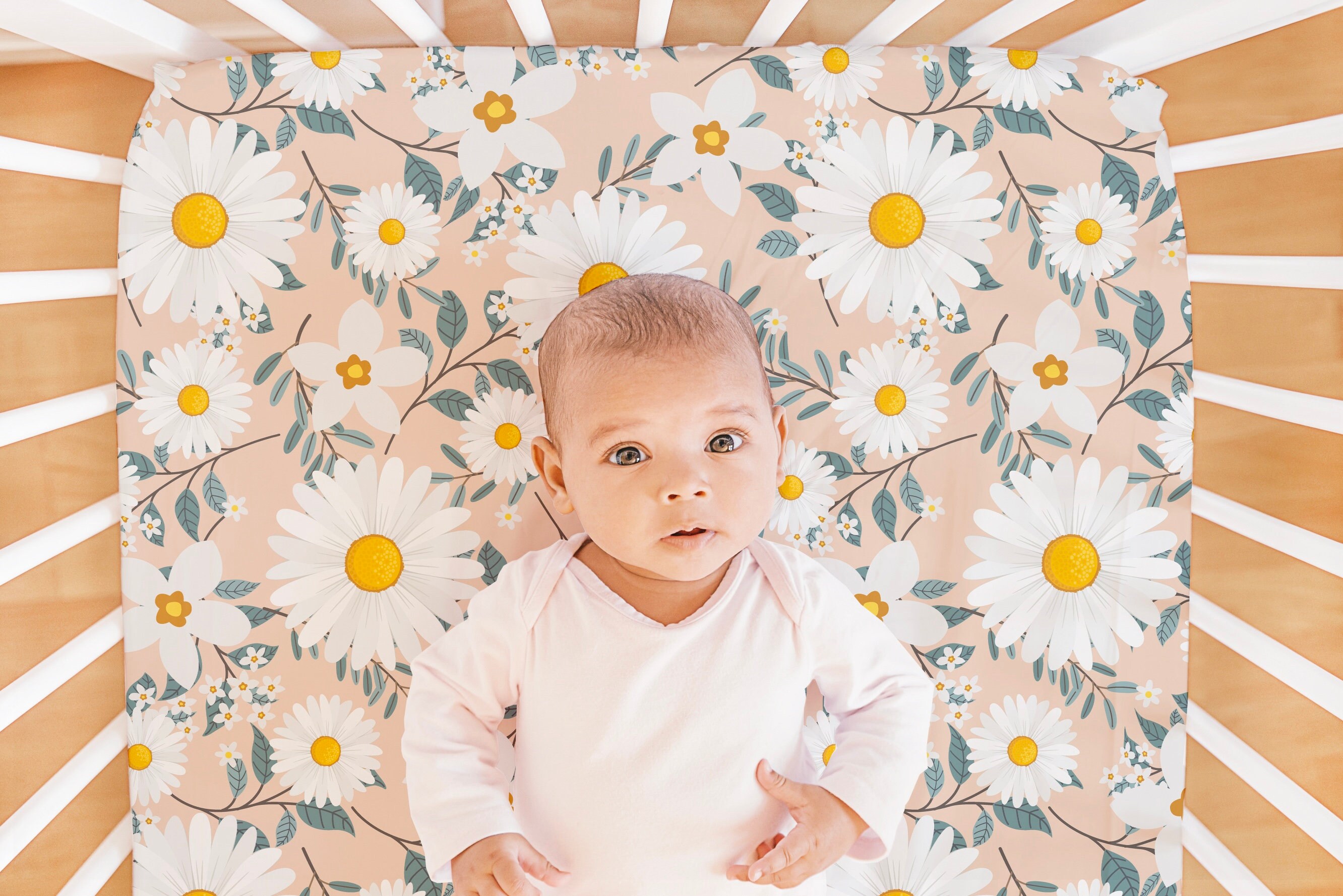 Fitted Crib Sheet Baby Crib Sheet Daisy Flowers Design Baby Etsy