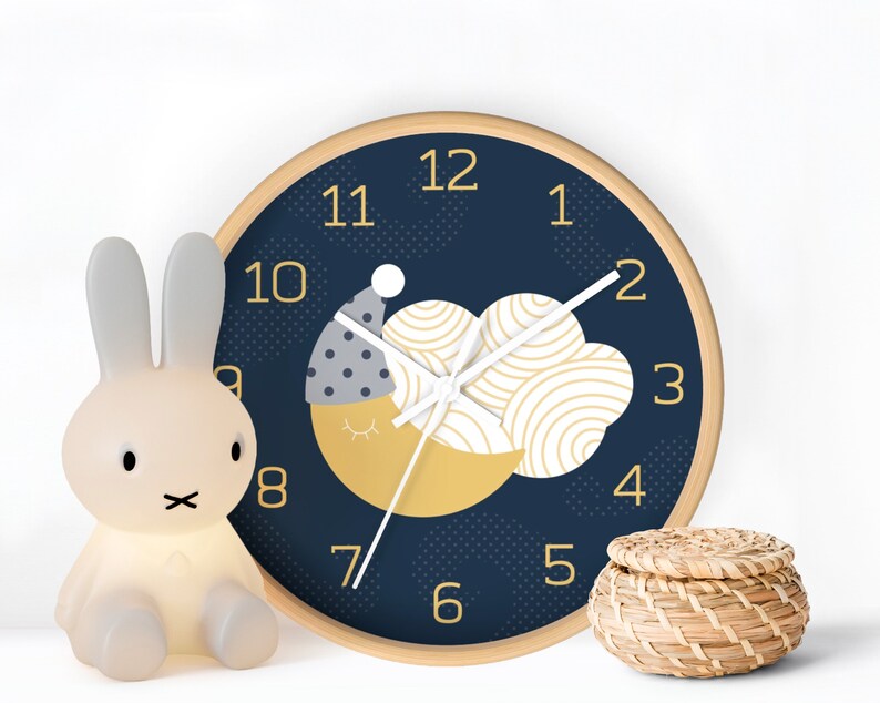 Wall Clock Baby Navy and Gold Nursery Wall Clock Sleeping Etsy