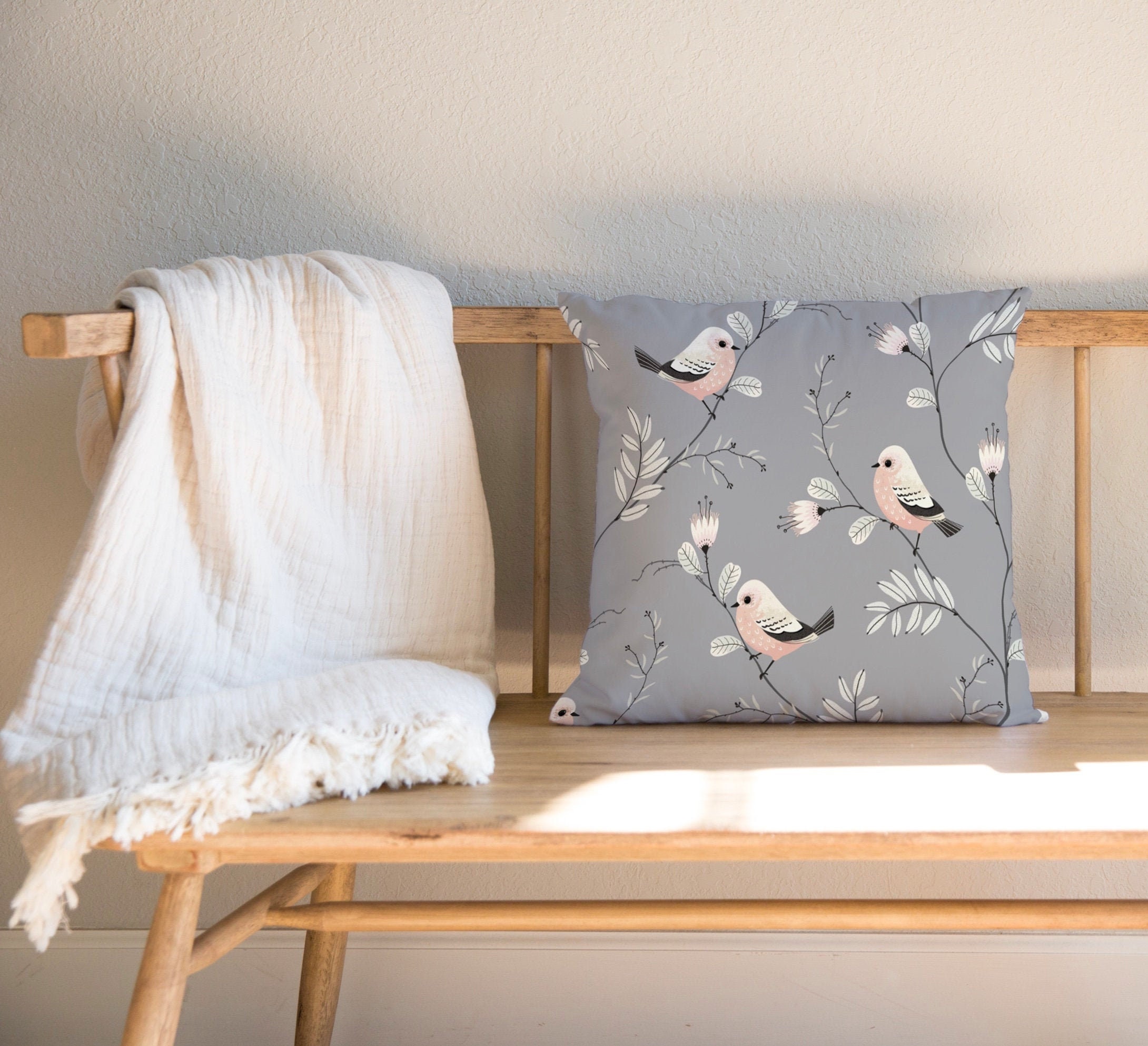 Little Birds Pillow Case Nursery Decorative Cushion Etsy