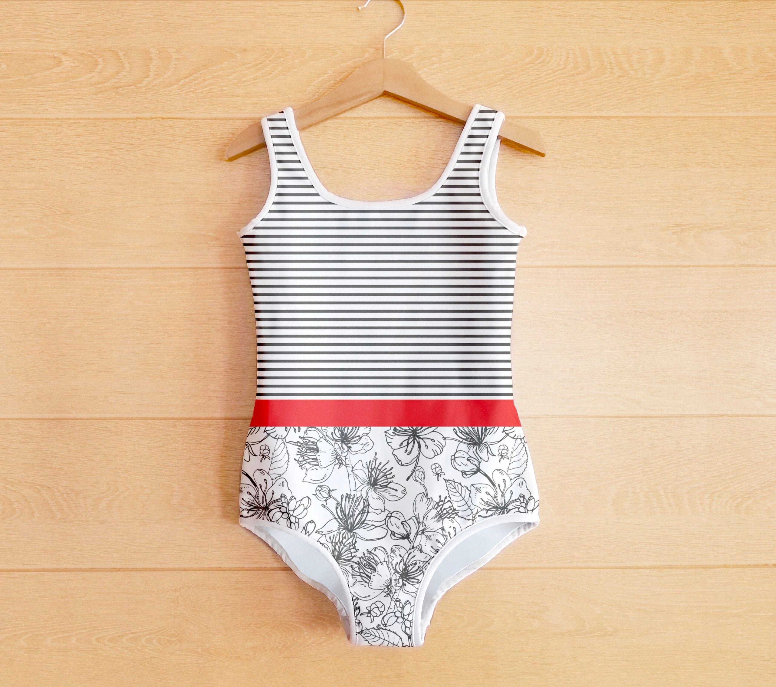 Floral Striped One Piece Swimsuit Black And Red American Etsy Floral Striped One Piece Swimsuit Black And Red American Etsy