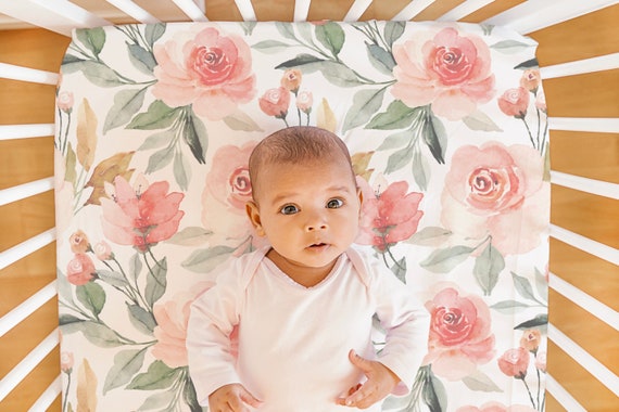 Peach floral crib sheet hotsell