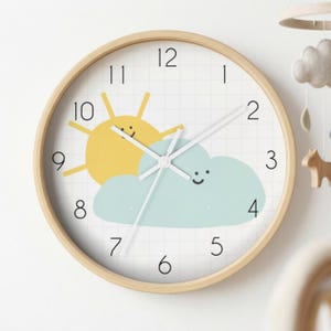 Cloud and Sun Kids Silent Wall Clock, Children's Nursery Decor, New Baby Gift