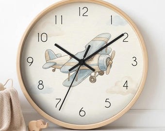 horloge silencieuse apaisante vintage pour chambre d'enfant | Déco murale aventure pour bébé garçon, cadeau de naissance