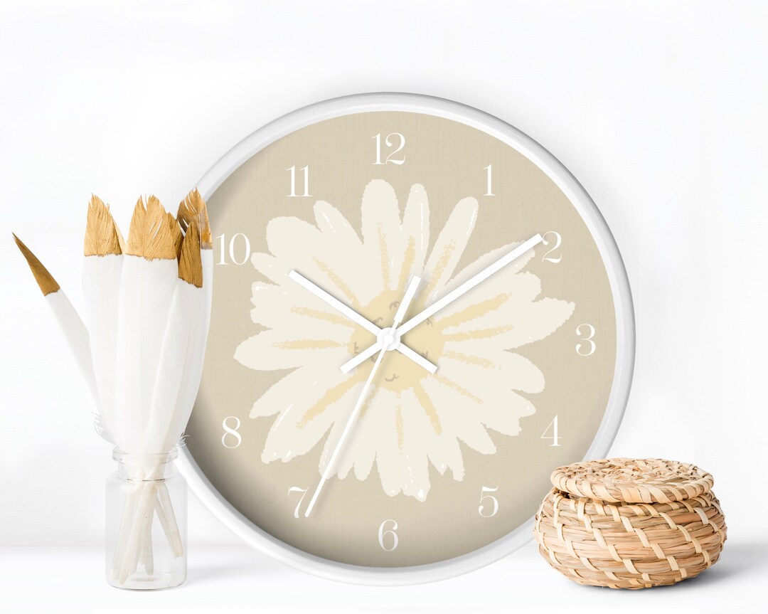 Daisy Flower Clock Wall for Nursery Minimalist Cream Tones Etsy