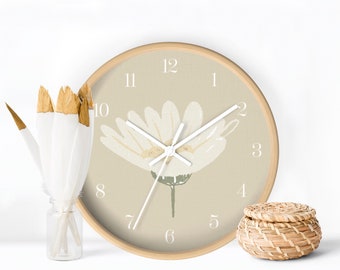 Minimalist Daisy Monochrome Wall Clock, Kids Clock Wall, Cream Tones Nursery Clock, Daisy Flower Clock Wall for Nursery, Silent Clock