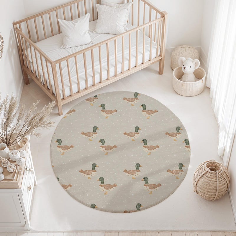 White Mallard Duck Pattern Print Floor Mat