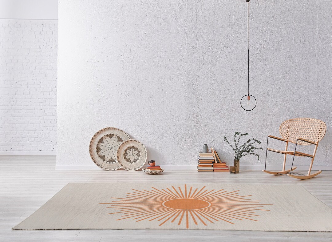 Boho Area Rug, Beige and Light Rust Nursery Carpet, Boho Sun Kids Rugs ...