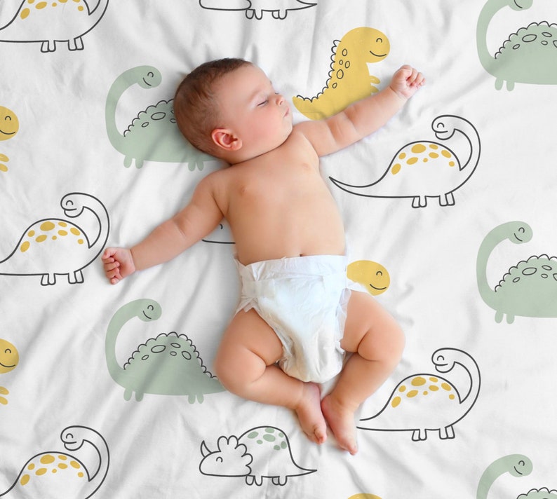 Dinosaur Minky Blanket Green and Mustard Boys Nursery Etsy