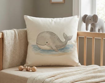 Taie d'oreiller pour chambre d'enfant baleines, oreiller carré, literie pour bébé, décoration calme