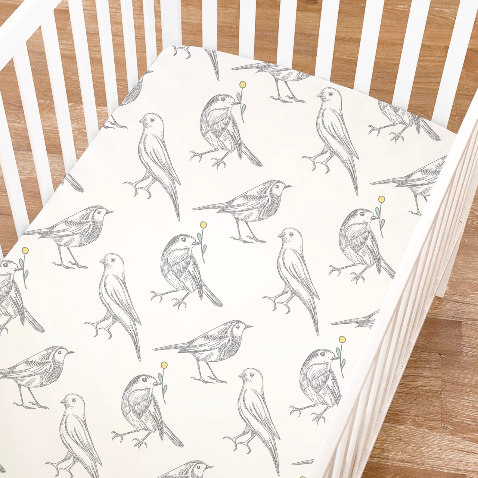 Baby Bird Crib Sheet Botanical Birds Crib Sheet Farmhouse Etsy