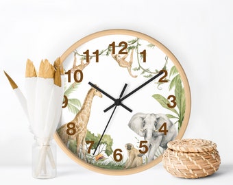 Animal Safari Wall Clock, Cute Wild Animals Clock Wall, Nursery Silent Clock, Kids Wall Clock with Numbers