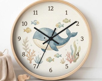 Horloge murale silencieuse minimaliste pour chambre d'enfant, cadeau de baby shower, décoration de chambre d'enfant aquarelle vintage