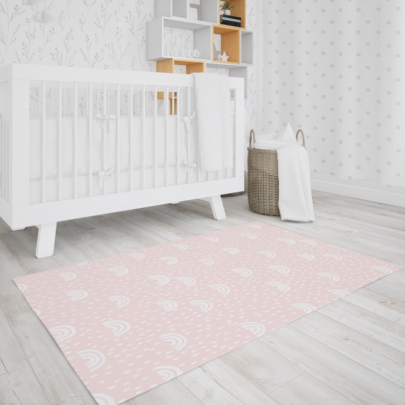 Blush Area Rug for Baby Girls Nursery Scandinavian Rainbow Etsy